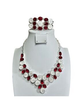 Shiva Shell Garnet 925 Large Gemstone Necklace & Bracelet Set